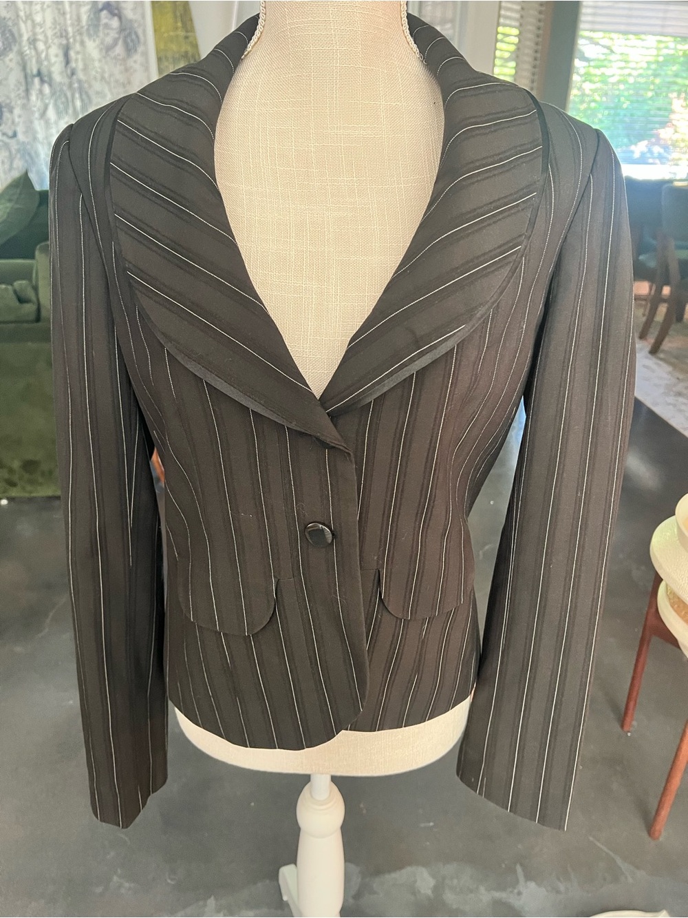 Women's Black Pinstripe Shawl-Collar Blazer